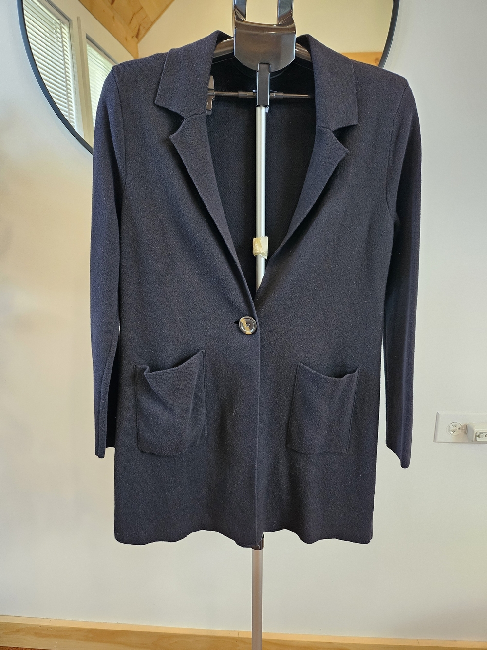 Nine West Navy Knit Blazer with Patch Pockets